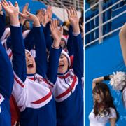 Nordkoreanska fans och de sydkoreanska cheerleadarna.