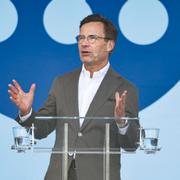 Moderaternas partiledare och Sveriges statsminister Ulf Kristersson (M) håller sensommartal på Mosebacketerassen i Stockholm.