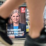 Socialdemokraternas fysiska valaffisch.