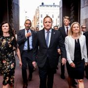 Jämställdhets- och bostadsminister Märta Stenevi (MP), statsminister Stefan Löfven (S) och finansminister Magdalena Andersson