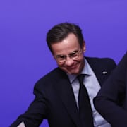 Europarådets Antonio Costa, statsminister Ulf Kristersson (M), och Europaparlamentets ordförande Roberta Metsola. 