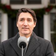 Justin Trudeau under presskonferensen.