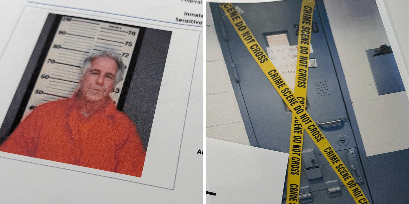 Foton från amerikanska myndigheters utredning på Jeffrey Epstein och celldörren.