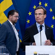 Arkivbild på Sverigedemokraternas partiledare Jimmie Åkesson och Ulf Kristersson (M).