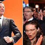 Mark Rutte och hans anhängare vid valvakan. 