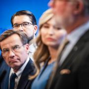 Partiledarna Jimmie Åkesson (SD),  Ulf Kristersson (M),  Ebba Busch (KD) och Johan Pehrson (L).