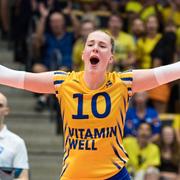  Sveriges Isabelle Haak jublar under den första semifinalen. 