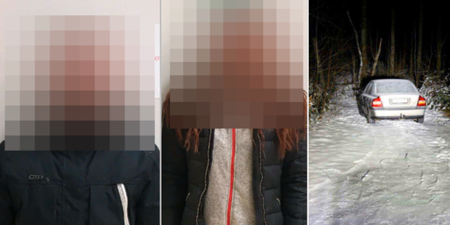 Bilder från polisens förundersökning. Bilen är offrets bil som stals.  Polisen