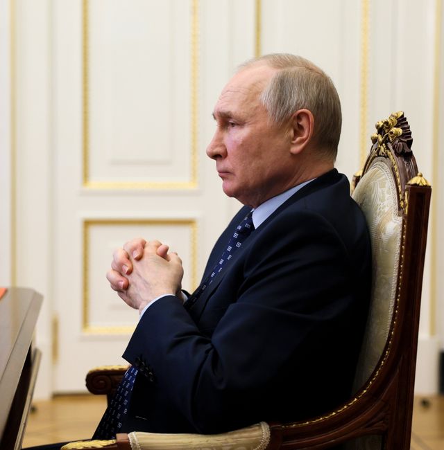 Russian President Vladimir Putin chairs a Security Council meeting via videoconference in Moscow, Russia, Friday, June 2, 2023. Gavriil Grigorov / AP