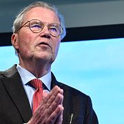 Leif Johansson, då tilltänkt styrelseordförande i Stegra, under en pressträff med anledning av att Wallenberg Investments går in i ståltillverkaren i april i år.