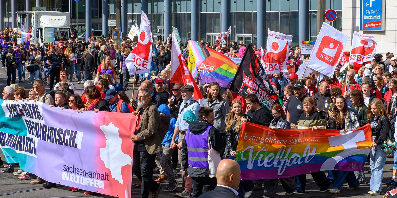 Demonstranter i Magdeburg.