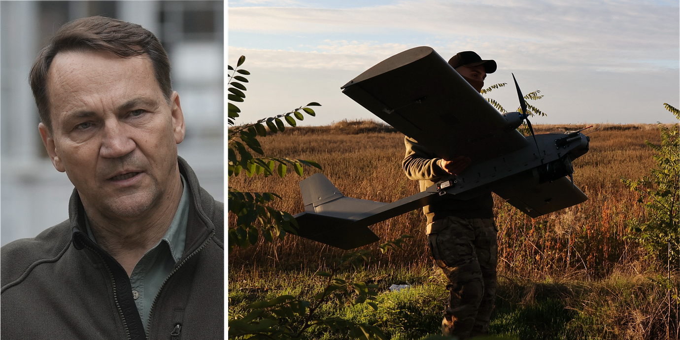 Radoslaw Sikorski. Ukrainsk soldat med drönare.