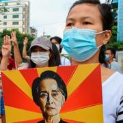 Bild från protesterna i Myanmar.