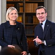 Socialdemokraternas partiledare Magdalena Andersson (S) och Statsminister Ulf Kristersson (M).