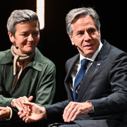 Margrethe Vestager, EU-kommissionär med ansvar för konkurrensfrågor och verkställande vice ordförande med ansvar för ett Europa rustat för den digitala tidsåldern, och USA:s utrikesminister Antony Blinken 