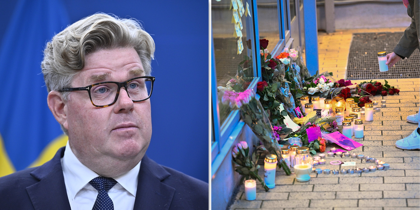 Gunnar Strömmer (M) och minnesplats efter skjutningen i Älvsjö.