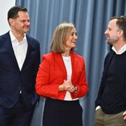 Patrik Hofbauer, koncernchef på Telia, Siv Juvik Tveitnes, koncernchef Schibsted Media, Mathias Berg, vd TVM (TV4).