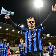 Sirius Melker Heier jublar efter måndagens fotbollsmatch i allsvenskan mellan IK Sirius FK och Degerfors IF på Studenternas.