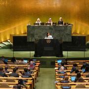 Kanadas utrikesminister Anita Anand talar till FN:s generalförsamling på måndagen. 