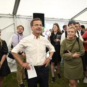 Moderaternas partiledare Ulf Kristersson (M) efter sitt tal på Almedalsveckan 2024.