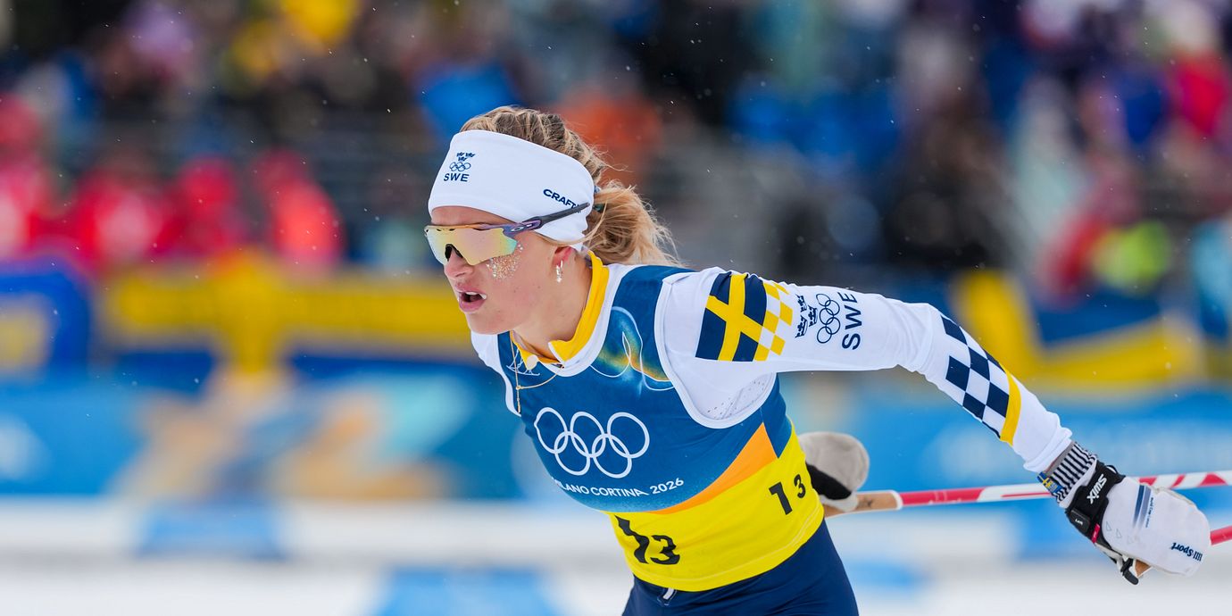 Skidstjärnan Frida Karlsson under förra vinterns OS.