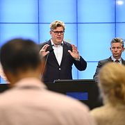 Moderaternas Maria Malmer Stenergard, Gunnar Strömmer och Pål Jonson under en pressträff på tisdagen.