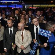 Toppkandidat Charlie Weimers på Sverigedemokraternas valvaka på restaurang Josefina på Djurgården i Stockholm. 