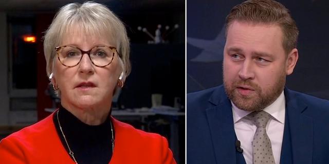 Margot Wallström och Mattias Karlsson under SVT:s valvaka. SVT