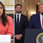 Underrättelsechefen Tulsi Gabbard/Donald Trump med vicepresidenten JD Vance, utrikesminister Marco Rubio och försvarsminister Pete Hegseth. 