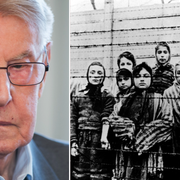 Reinhold Hanning i rätten. Arkivbild från Auschwitz.