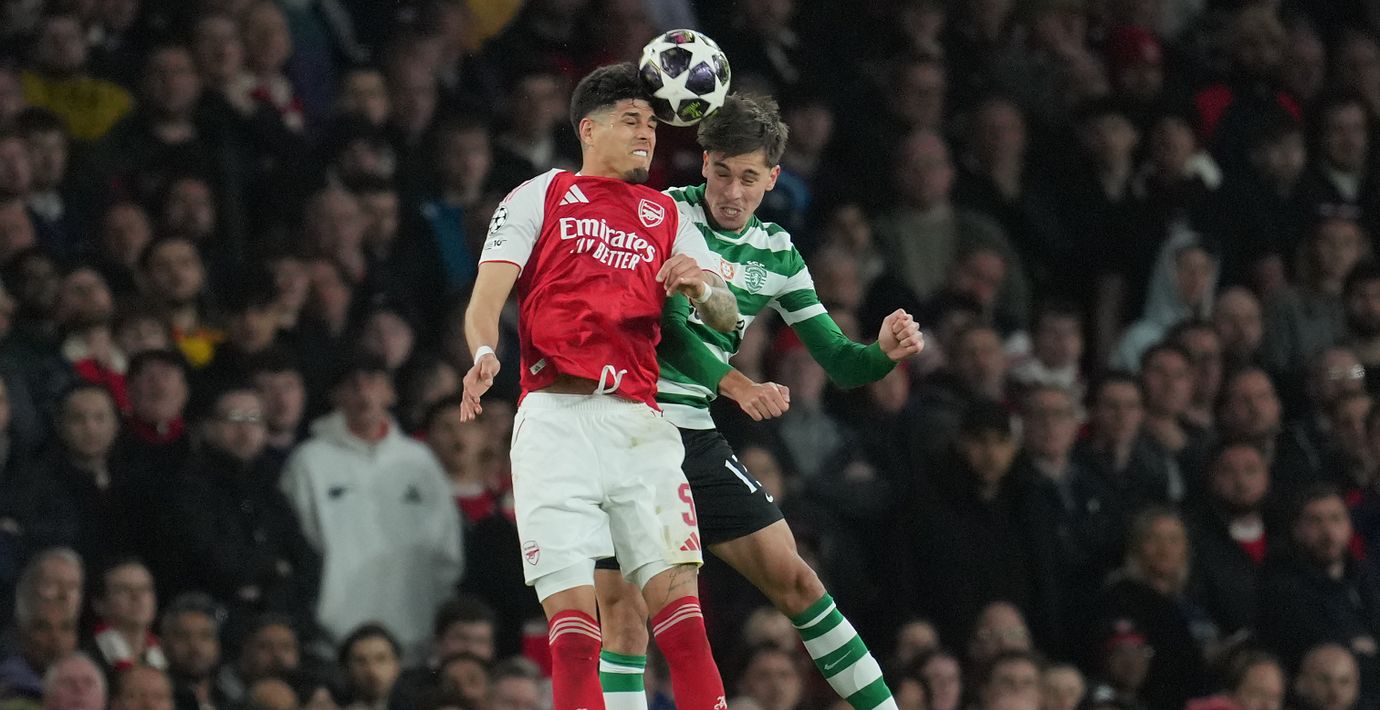 Arsenal’s Piero Hincapie och Sporting’s Georgios Vagiannidis.