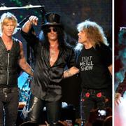 Matt Sorum, Duff McKagan, Slash och Steven Adler (t v), Axl Rose (t h)