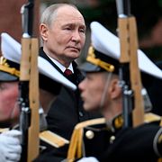 Ryske presidenten Vladimir Putin under segerdagen.