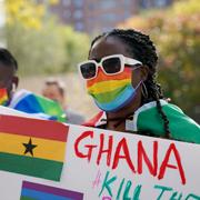 Amerikansk protest mot utvecklingen i Ghana 2021.