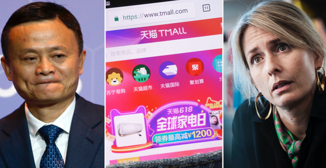Alibabas grundare Jack Ma, Tmall:s hemsida samt H&M:s vd Helena Hermansson TT/Shutterstock/TT
