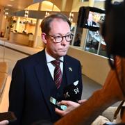 Utrikesminister Tobias Billström intervjuas i riksdagen på tisdagen. 