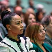 Miljöpartiets EU-parlamentariker Alice Bah Kuhnke, bredvid  språkröret Daniel Helldén (t v) och partiets andra EU-parlamentariker Isabella Lövin och Pär Holmgren (t h) under Miljöpartiets kongress i Västerås. 