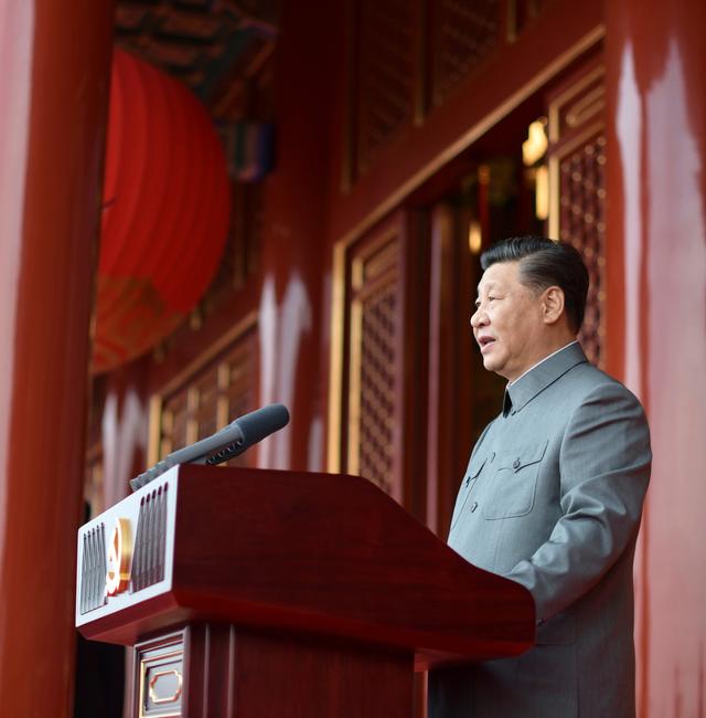 In this photo provided by China's Xinhua News Agency, Chinese President and party leader Xi Jinping delivers a speech at a ceremony marking the centenary of the ruling Communist Party in Beijing, China, Thursday, July 1, 2021. Xie Huanchi / AP