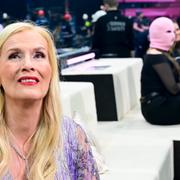 Gunilla Persson och Fröken Snusk under Melodifestivalen. 