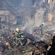 Räddningsarbete efter en rysk attack mot Kyiv i mars 2026.