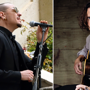 Chester Bennington på Chris Cornells begravning/Chris Cornell, 2015.