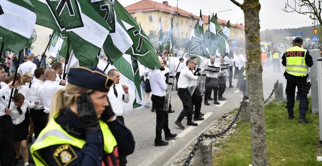 Nazistisk demonstration i Kungälv 2019.  Björn Larsson Rosvall/TT / TT NYHETSBYRÅN
