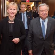 Margot Wallström och António Guterres i FN-högkvarteret på tisdagen.