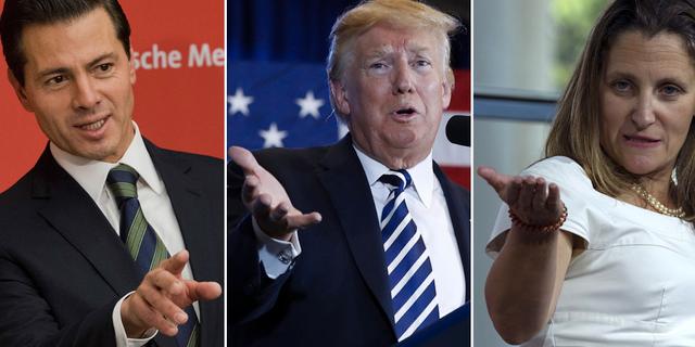 Peña Nieto, Trump och Kanadas utrikesminister Chrystia Freeland. TT
