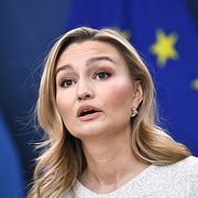 Ebba Busch (KD), energi- och näringsminister, på fredagens pressträff.