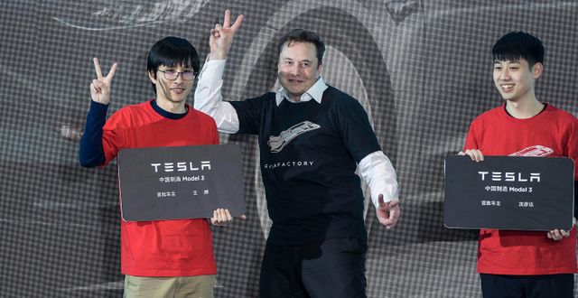 Musk vid förra besöket i Shanghai i januari 2020. Ding Ting / AP
