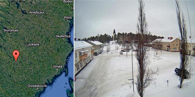 Övre torget i Åsele. Google earth, Åsele kommun