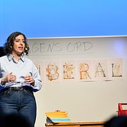 Liberalernas partiledare Simona Mohamsson håller partiledartal vid Liberalernas riksmöte i Karlstad på lördagen.