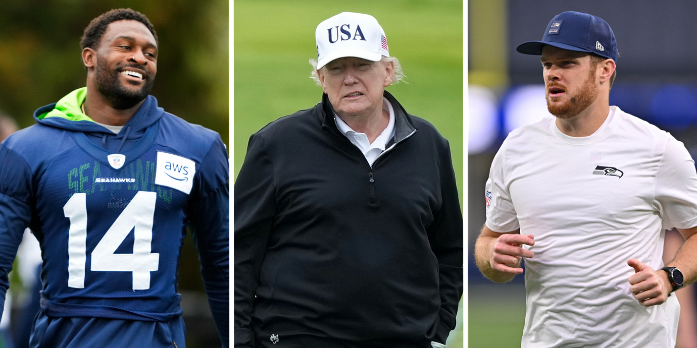 Footballstjärnorna DK Metcalf (vänster) och Sam Darnold (höger) är ungefär lika långa och tunga som Donald Trump. Åtminstone om man ska lita på Trumps senaste hälsokontroller.