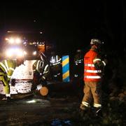 Röjningsarbete av ett träd som fallit över en personbil på Gamlestadsvägen.